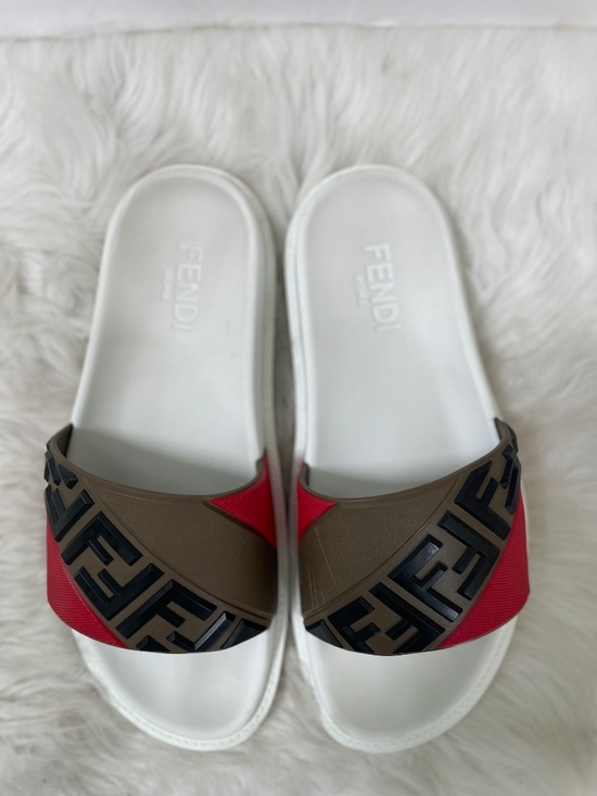 Fendi Authentic Roma Men\'s Red Brown White Slide Sandals Size 7 main image 9